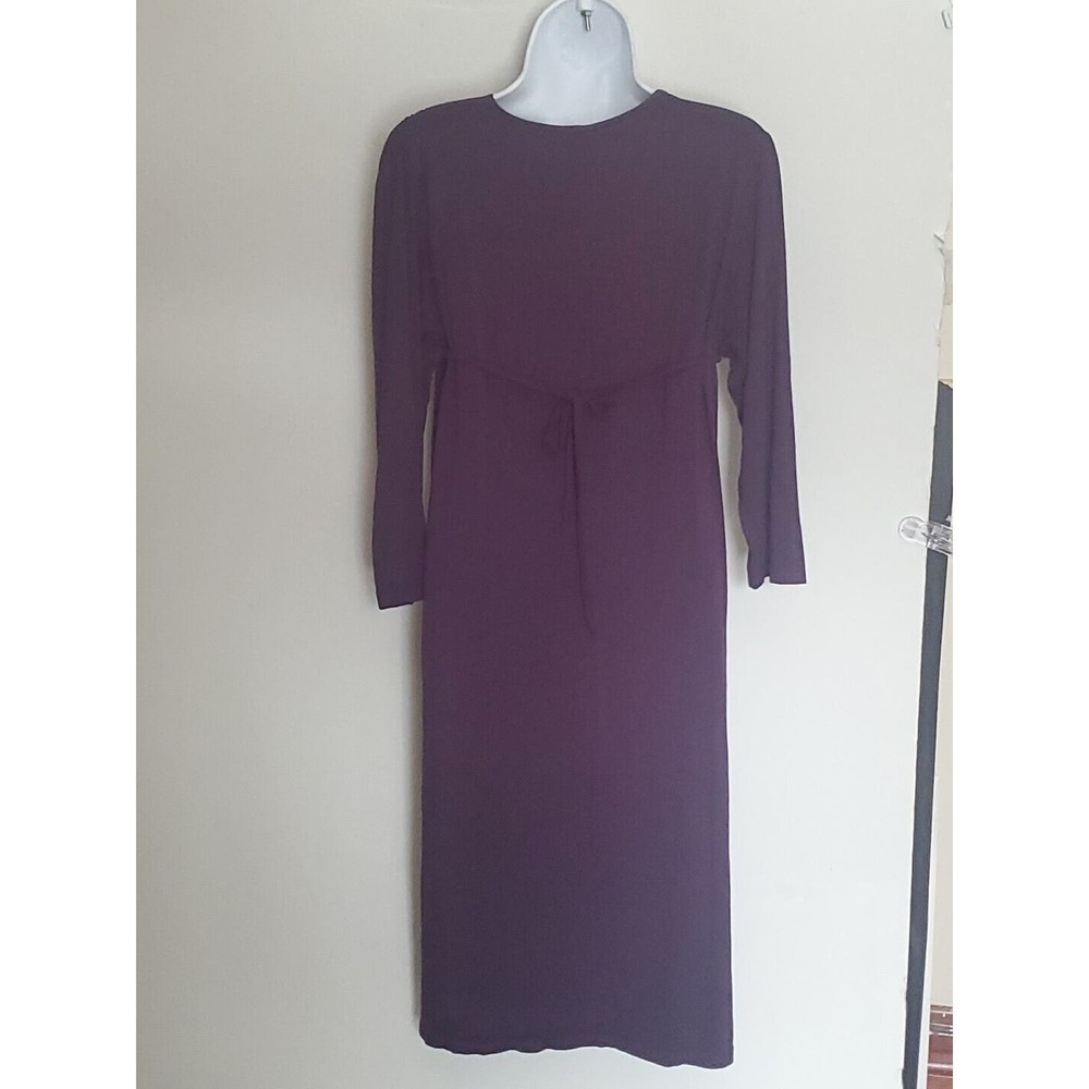 Olian Large Stretch Empire Waist Long Sleeve V-Neck Belt Purple Maternity Dress - Picture 7 of 11